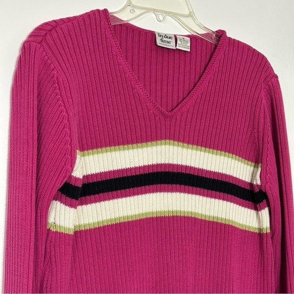 Vintage in due time ribbed knit v neck sweater XL Pink Magenta Stripe maternity - Picture 1 of 4